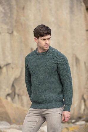 Чоловічий класичний в'язаний светр Aran Crafts, колір мох (зелений), розмір XXL