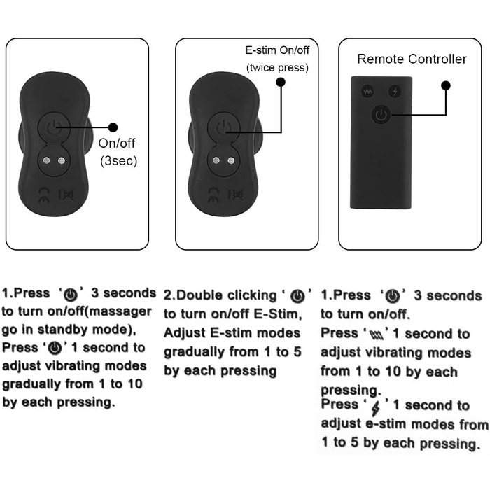 Jpscor Elektro Shock Silikon Анаlvibrator з 10 режимів вібрації та електричною стимуляцією, з пультом дистанційного керування. Іграшка для дорослих для чоловіків та жінок.