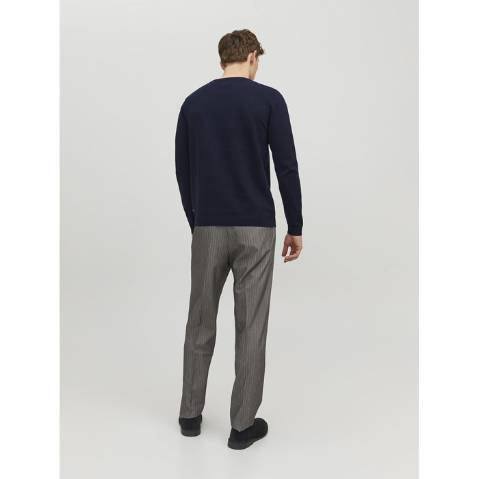Чоловічий в'язаний светр Jack & Jones однотонний, темно-синій (Navy Blazer), розмір XL