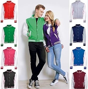 Чоловіча куртка-бомбер Varsity Jacket Just Hoods by AWDis, червона, розмір M