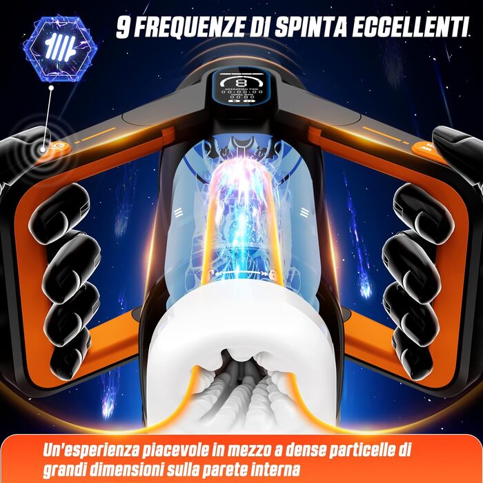 Інтимна іграшка для чоловіків Eanatoys Masturbieren - 9 вібраторів, телескопічна функція, 3D реалістична вагіна, LCD-дисплей, помаранчевий колір