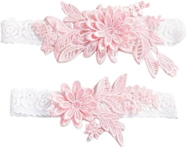 Жінські мереживні стрічки-тримачі для панчіх YUEKOPOU. 1 пара. Ідеально для весілля, вечірки, косплею, прому. Рожевий колір.