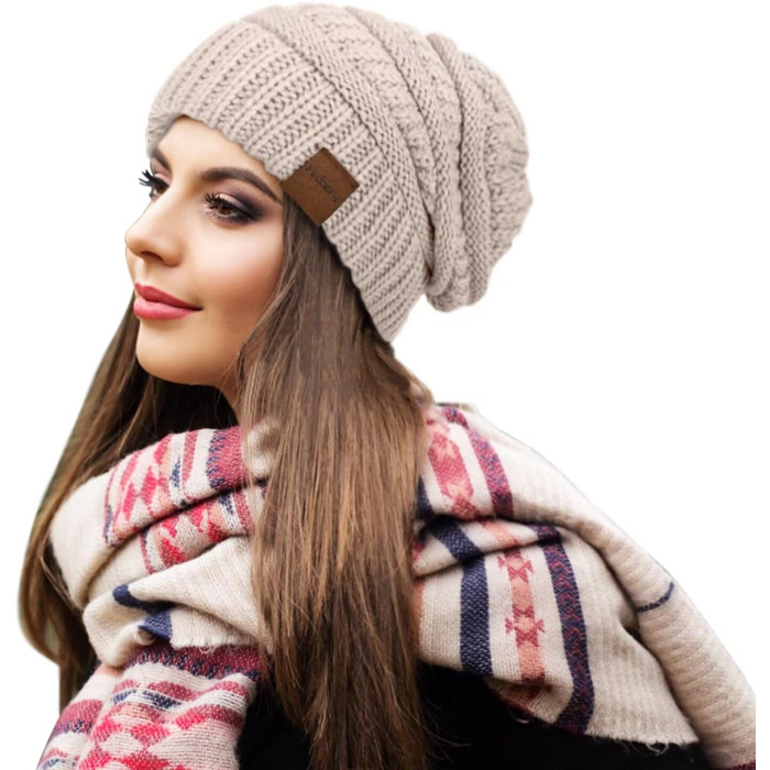 Набір зимових шапок Beanie для жінок та чоловіків, тепла в'язана шапка оверсайз від холоду, 3 штуки (чорний, темно-сірий)