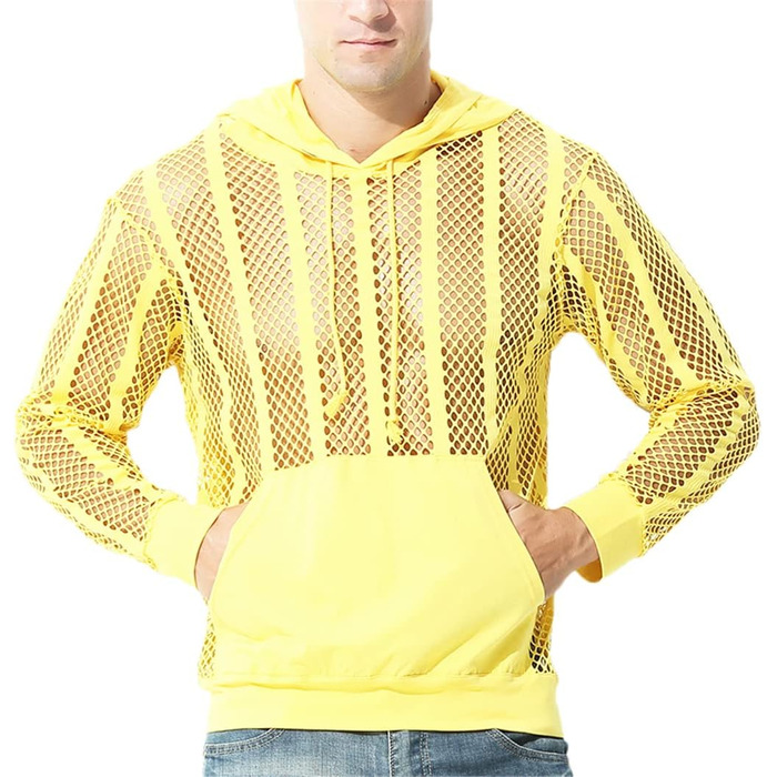 Чоловіча сітчаста сорочка Bollrllr з довгим рукавом, прозора, жовта, XL (1 шт.)