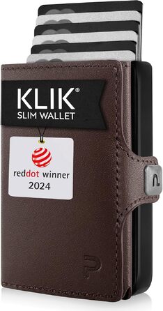 Шкіряний мінімалістичний гаманець KLIK Slim з монетницею та RFID захистом для чоловіків, темно-коричневий, на 10-12 карток