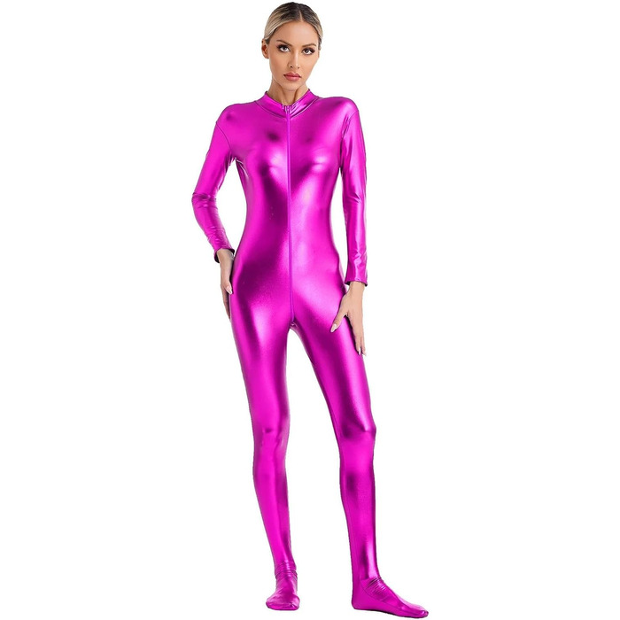 Еротична спідниця-комбінезон з довгим рукавом на блискавці, рожевий, XXL