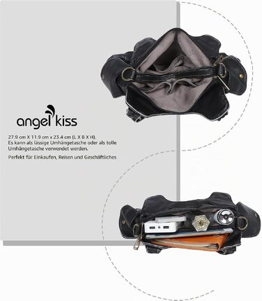 Жіноча сумка-хобо Angel Kiss великого розміру з м'якої екошкіри, стильна сумка через плече (Чорна, модель 801)