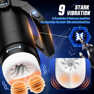 Інтимна іграшка для чоловіків Eanatoys з 9 вібраціями, телескопічною функцією, 3D-реалістичною вагіною та LCD-дисплеєм. Чорний колір