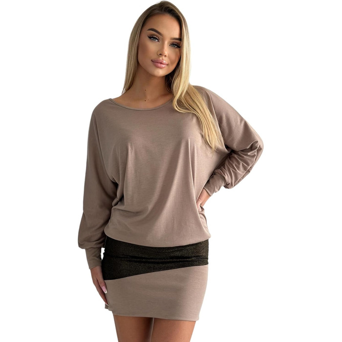 Сукня святкова Daen з блискітками, туніка-светр (S, L, XL, XXL), колір капучино