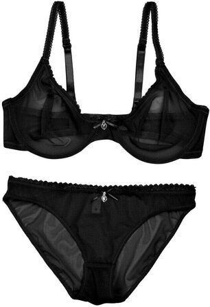 Комплект бюстгальтера та трусиків мереживний прозорий без підкладки для жінок великих розмірів, чорний, 95D