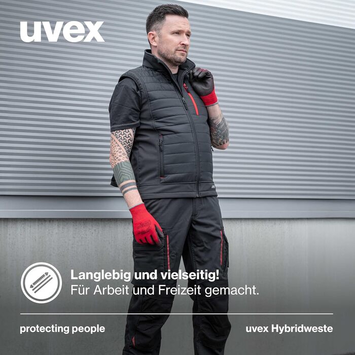 Чоловіча гібридна робоча жилетка Uvex tune-up, міцна повсякденна жилетка для роботи та відпочинку, чорно-червона, розмір M