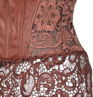 Корсетне плаття Grebrafan з шкіри та мережива для пишних форм, великі розміри (28-30, коричневий)