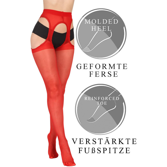 Чулки BANANALU з швом, 20 Den з вирізом (XL, Червоний/Чорний - набір 3 шт.)