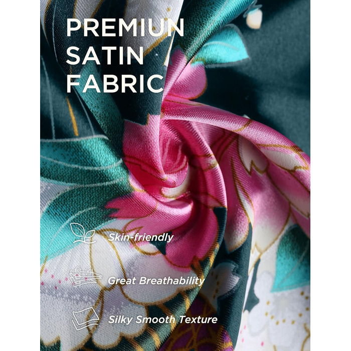 Халат жіночий BABEYOND з довгим рукавом, шовковий сатин, кімоно з принтом павича, довгий халат, піжама для вечірки, універсальний розмір, білий (універсальний розмір, чорно-синій)