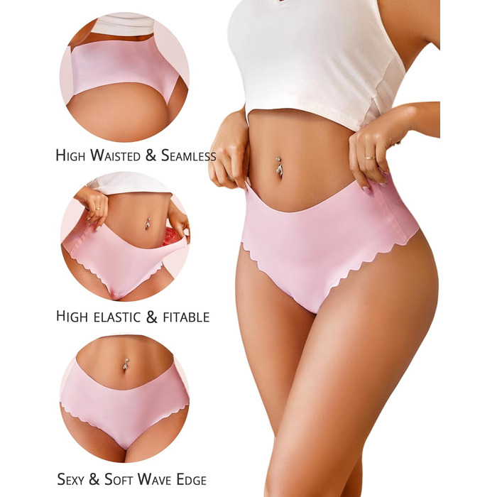 Тонгі жіночі, висока талія, безшовні, 6 шт. у наборі, хвилястий край, сексуальні труси, F - багато кольорів, розмір L