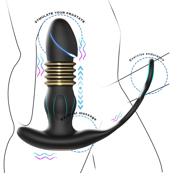 Вібратор для чоловіків PQKuss з кільцем на пеніс, 10 режимів, масажер простати, анальний масажер, для стимуляції, для пар, секс-іграшка