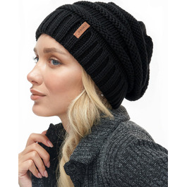 Жіноча в'язана шапка-біні FURTALK Slouch Beanie у стилі street style, груба в'язка, м'яка зимова шапка, універсальний розмір, чорна