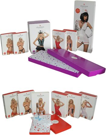 Елегантний комплект спідньої білизни Obsessive: мереживний халат з бюстгальтером та стрінгами, подарункова коробка, чорний/бірюзовий, S-M