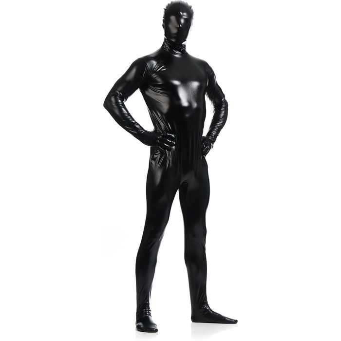 Чоловічий боді Leemqcyа, глянцевий, металік, Wetlook, з маскою, лакована шкіра, чорний, L/165-175см