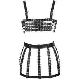Корсет-гетри з шкіряним поясом для жінок та дівчат. Готичний аксесуар для вечірок, танців, готичного стилю (Чорний)
