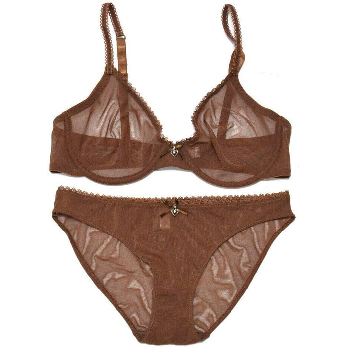 Комплект бюстгальтер та труси Sheer See Through з мереживом та тонкої сітки для жінок, великі розміри, 75E