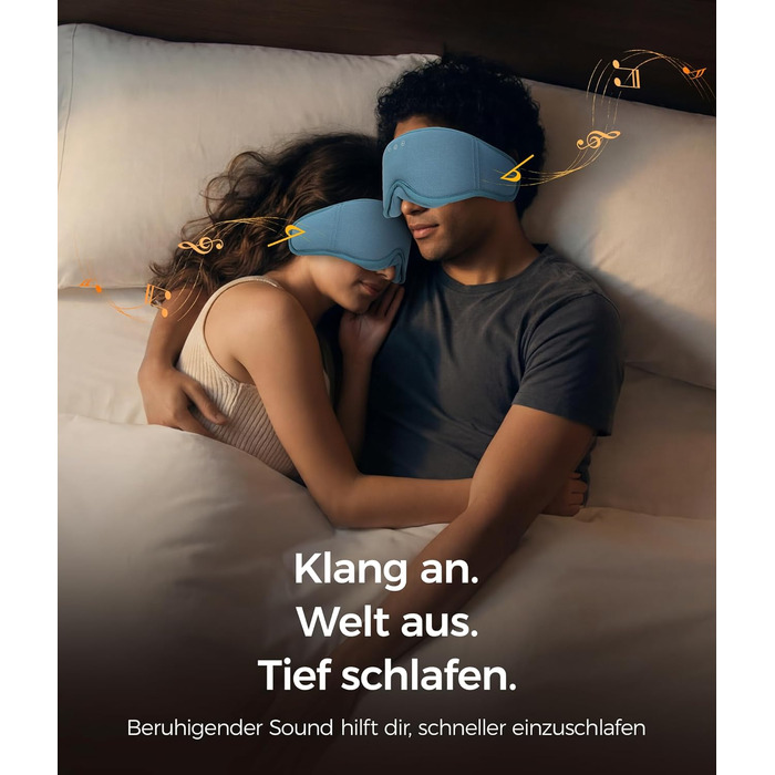 Bluetooth маска для сну LOVE EYE для тих, хто спить на боці, з ультратонкими навушниками, дихаюча бавовняна тканина, синя