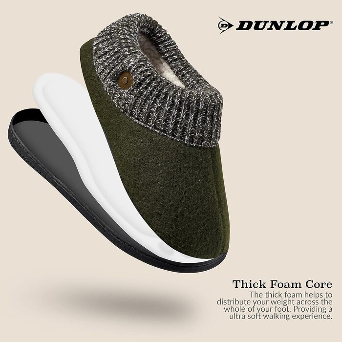 Чоловічі домашні капці DUNLOP з підкладкою з шерпа-флісу та піною з ефектом пам'яті Memory Foam, протиковзкі, колір хакі, розмір 43 EU