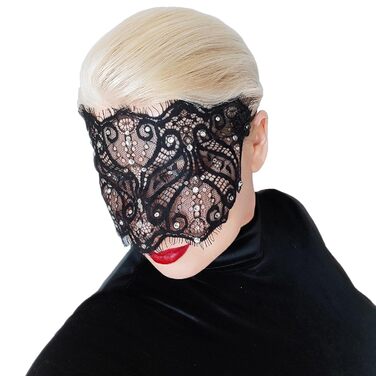 Чорна мереживна маска для жінок з кришталевими стразами - елегантна венеціанська маска для маскараду, готичної вечірки, косплею, карнавалу та особливих подій - ручної роботи, чорна маска для жінок (з прозорими стразами)
