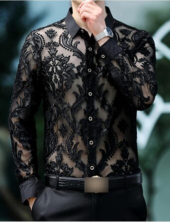 Прозора мереживна накидка для чоловіків та жінок, сексуальна, коротка, для нічного клубу, сітчаста мереживна накидка (L, Cs25)