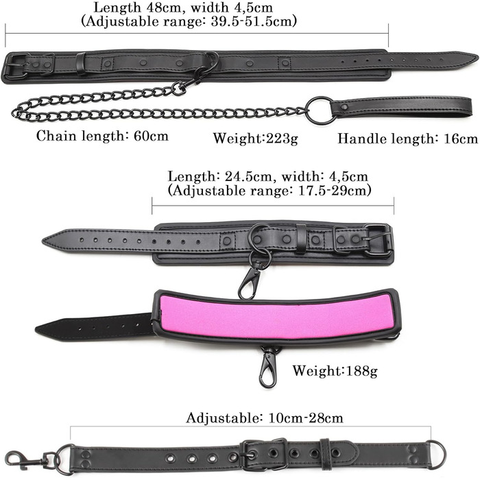 Набір BDSM 6-в-1: наручники, шлея для тіла, чокер, прічка, маска для очей. Набір для BDSM для пар (Чорний, Рожевий)