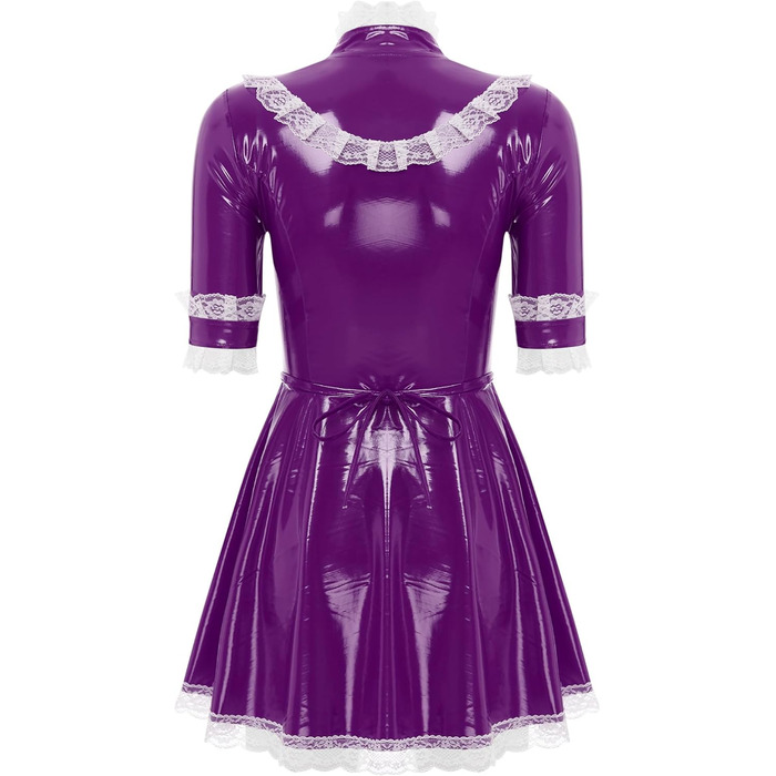 Костюм горничної MSemis: сексуальний набір нижньої білизни з ефектом мокрого блиску, готичний стиль, французький дизайн, костюм для косплею (4XL, фіолетовий)