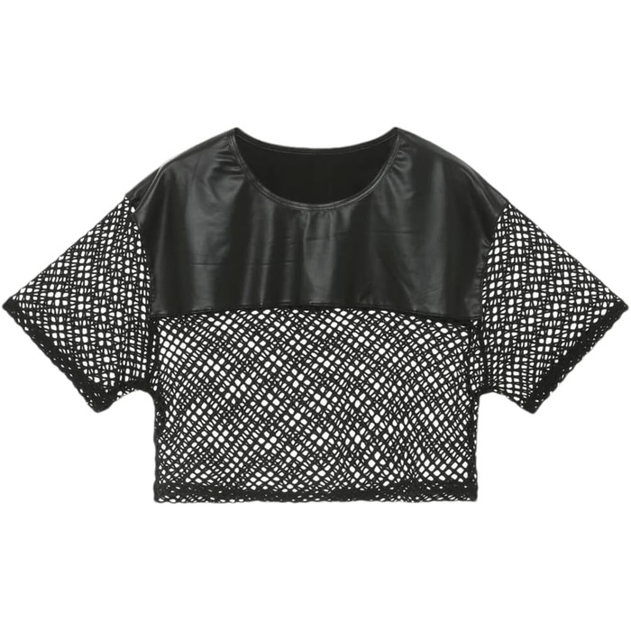 Чоловіча футболка з сітки та штучної шкіри - прозора, стильна