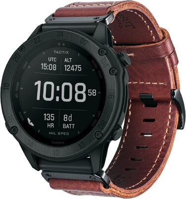 Шкіряний ремінець для годинника Garmin (22мм) — Ретро-вінтажний замінний браслет для Fenix, Forerunner, Vivoactive, Approach, MARQ, Quatix, D2, коричневий з білим швом