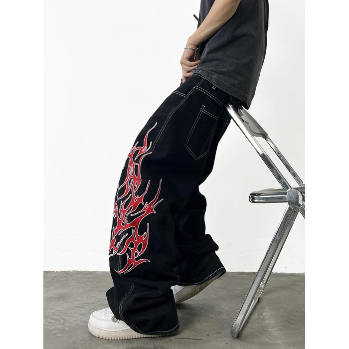 Чоловічі широкі джинси Baggy з вишивкою, чорні денімові штани Loose Fit