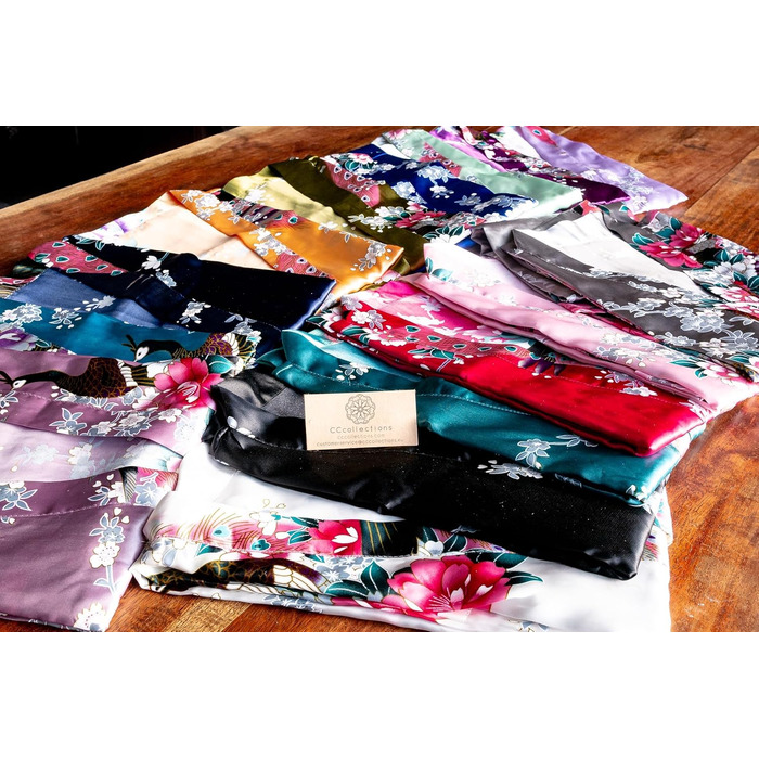 CCcollections Халат жіночий кімоно з легкого атласу з принтом павича, V-подібний виріз та 3/4 рукав (універсальний розмір, помаранчевий)