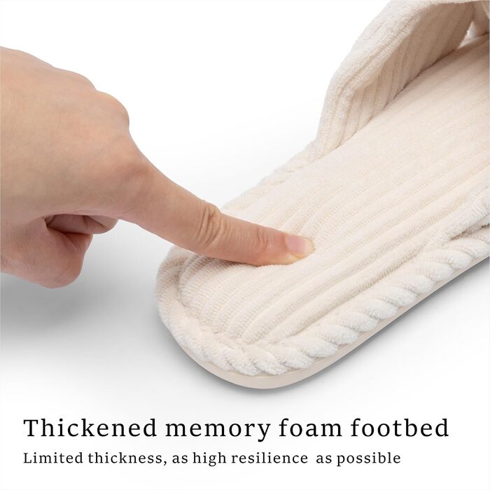 Жіночі капці для дому Chantomoo з ефектом пам'яті (Memory Foam), відкриті пальці, вельветові, протиковзкі, бежеві (розмір 40/41 EU)