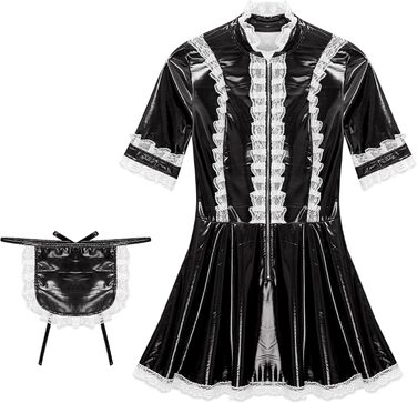 Костюм покоївки Freebily: чорне мереживо, шкіра, мереживний фартух, костюм для карнавалу та Хелловін (XXL)