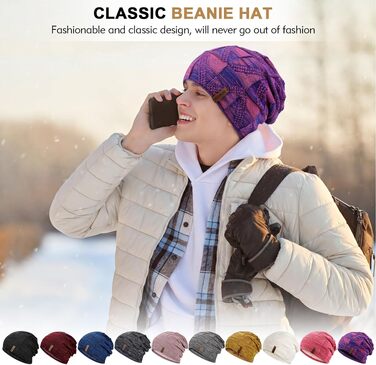 В'язана шапка-біні HAMUNI унісекс, дихаюча slouch beanie для жінок та чоловіків (Фіолетова)