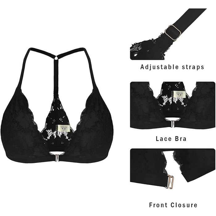 Шекіні: Безкаркасний бюстгальтер без бретелів з застібкою спереду, мереживний бра, трикутник, бюстгальтер з підкладкою, сексуальний топ-кроп, білий (чорний, L)