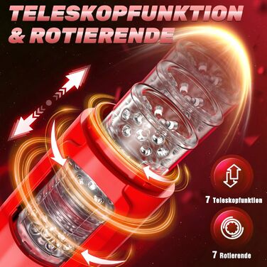 Електричний мастурбатор Pangpangmi для чоловіків: 7 режимів, телескопічна функція, ротація, керування через додаток. Інтимні іграшки для чоловіків (червоний/чорний)
