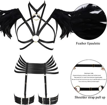 Набір пір'я для жінок PETMHS: корсет, бюстгальтер, клітка, готичний стиль, карнавал, фестувал, костюм (чорний, довгий)