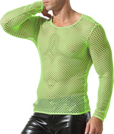 Чоловіча сітчаста футболка QiaTi з довгим рукавом, прозора, мереживна, зелена