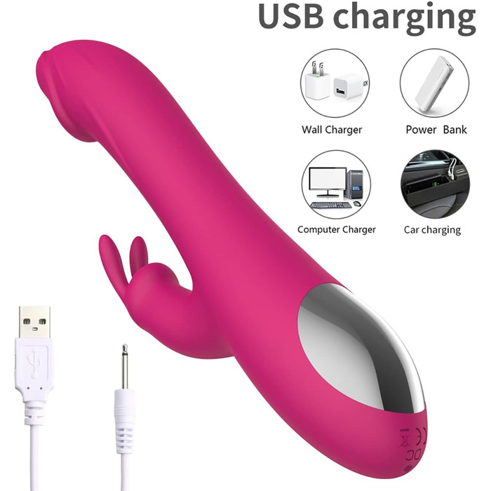 Масажер силіконовий для тіла та інтимної зони, вібраційний, 10 режимів, 3 функції, Rabbit Dildo, для жінок та пар (фіолетовий)