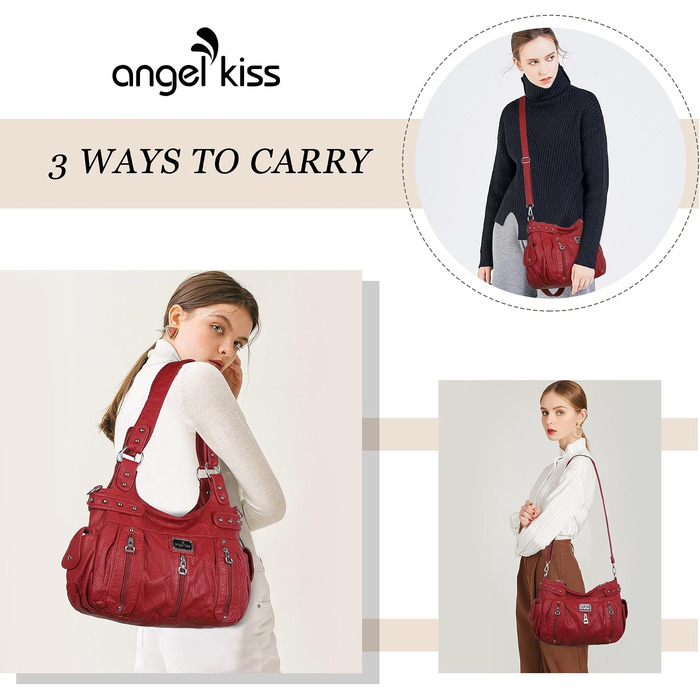 Жіноча сумка-шопер Angelkiss через плече з екошкіри, велика сумка-хобо та крос-боді (Червона)