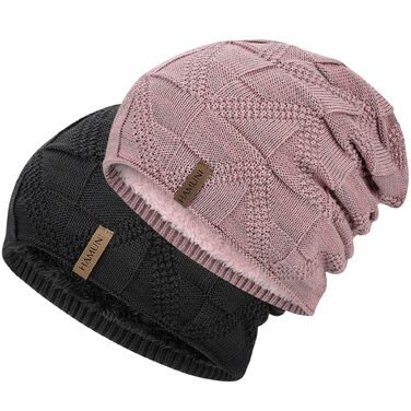 В'язана шапка-біні HAMUNI унісекс, дихаюча шапка Slouch Beanie для жінок та чоловіків (Чорний + Рожевий)
