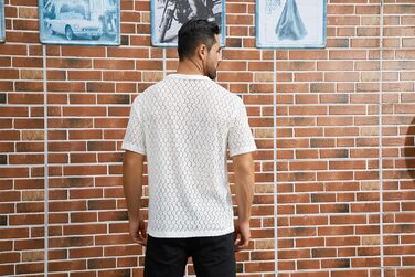 Чоловіча мереживна сорочка з короткими рукавами ABEHIK для рейв-вечірок та клубів (біла, S)