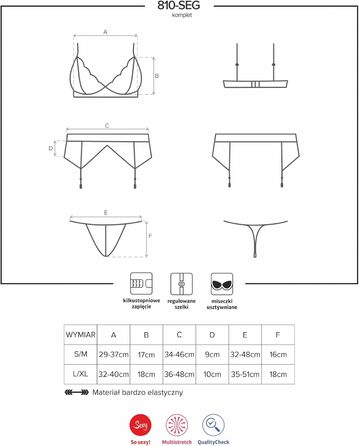 Комплект нижньої білизни Obsessive BH та труси L/XL, чорний (1 шт.)