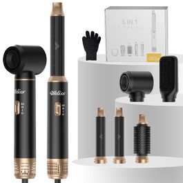 Мультистайлер для волосся 5 в 1 UKLISS Airstyler: фен, вирівнювач, круглі щітки та локони, чорний/золотий