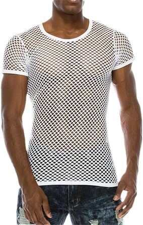 Чоловіча сітчаста футболка з прозорим дизайном, сексуальна сорочка для нічного клубу, стильна футболка в стилі стрітвір