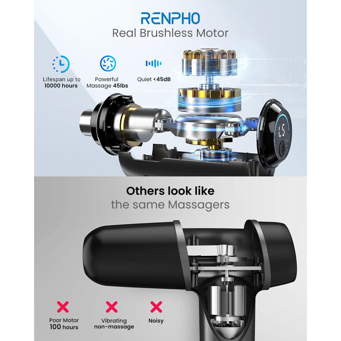 Перкусійний масажер RENPHO Massage Gun Active BK, електричний пістолет для масажу м'язів, 3200 об/хв, акумулятор 2500mAh, USB-C, чорний